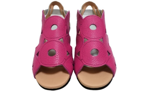 【arui_toe 7641 ピンク】伸縮ゴムバックストラップ本革コンフォートサンダル