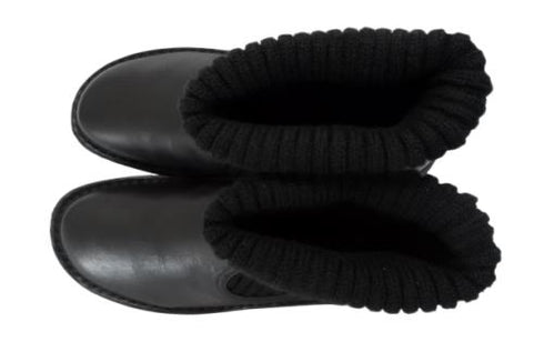 【インコルジェ8172 ブラック】ヒール高ショートニットブーツ