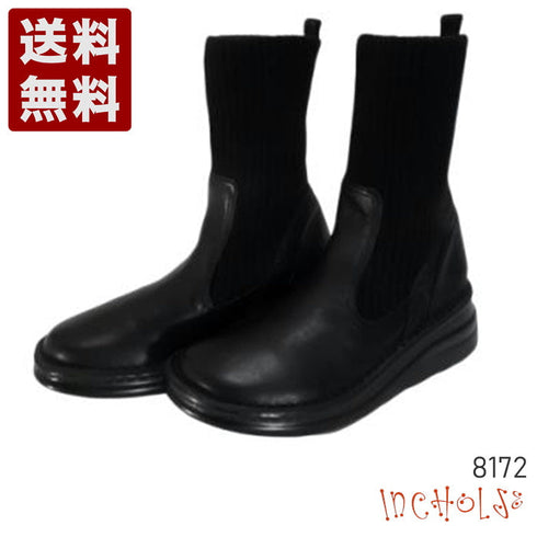 【インコルジェ8172 ブラック】ヒール高ショートニットブーツ