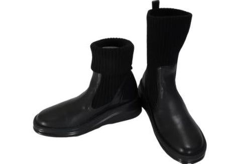 【インコルジェ8172 ブラック】ヒール高ショートニットブーツ