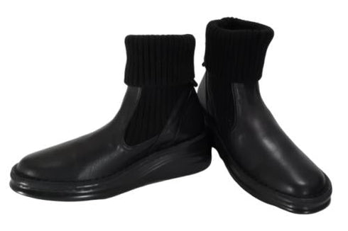 【インコルジェ8172 ブラック】ヒール高ショートニットブーツ