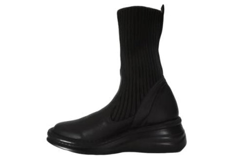 【インコルジェ8172 ダークブラウン】ヒール高ショートニットブーツ