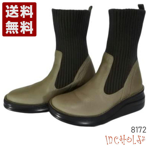 【インコルジェ8172 グレー】ヒール高ショートニットブーツ