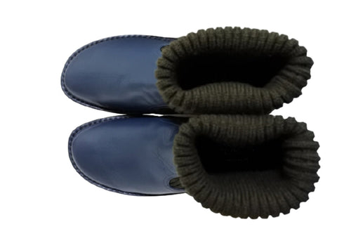 【インコルジェ8172 ネイビー】ヒール高ショートニットブーツ