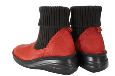 【インコルジェ8172 レッド】ヒール高ショートニットブーツ