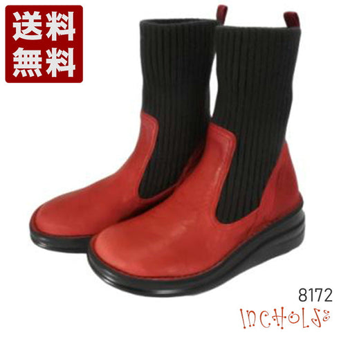 【インコルジェ8172 レッド】ヒール高ショートニットブーツ