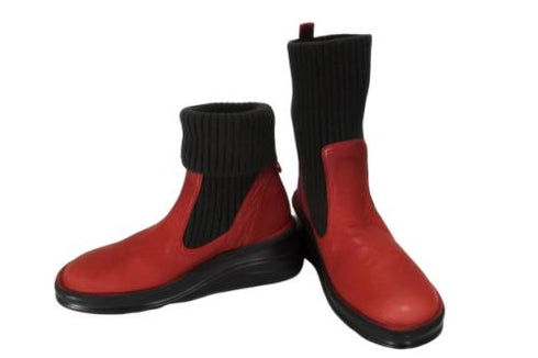 【インコルジェ8172 レッド】ヒール高ショートニットブーツ