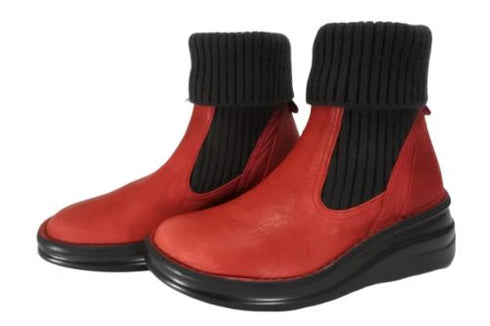 【インコルジェ8172 レッド】ヒール高ショートニットブーツ