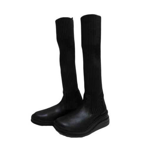 【インコルジェ8195 ダークブラウン】履き方自由自在 ヒール高ロングニットブーツ