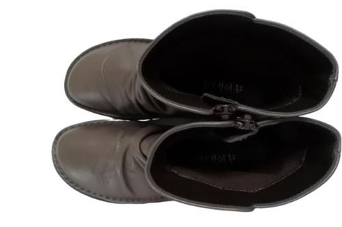 【インコルジェ 8209 ダークブラウン】くしゅっとかわいい本革幅広ショートブーツ