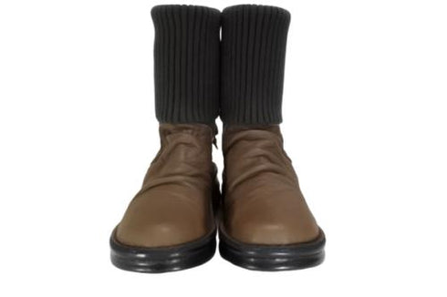 【インコルジェ8248 ダークブラウン】くしゅくしゅミドル丈レースアップニットブーツ