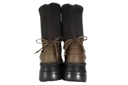 【インコルジェ8248 ダークブラウン】くしゅくしゅミドル丈レースアップニットブーツ