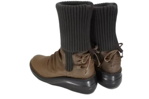 【インコルジェ8248 ダークブラウン】くしゅくしゅミドル丈レースアップニットブーツ