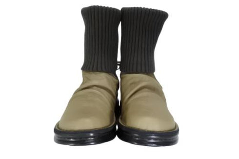 【インコルジェ8248 グレー】くしゅくしゅミドル丈靴紐ニットブーツ