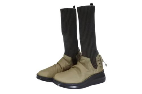 【インコルジェ8248 グレー】くしゅくしゅミドル丈靴紐ニットブーツ