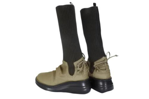 【インコルジェ8248 グレー】くしゅくしゅミドル丈靴紐ニットブーツ