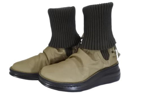 【インコルジェ8248 グレー】くしゅくしゅミドル丈靴紐ニットブーツ