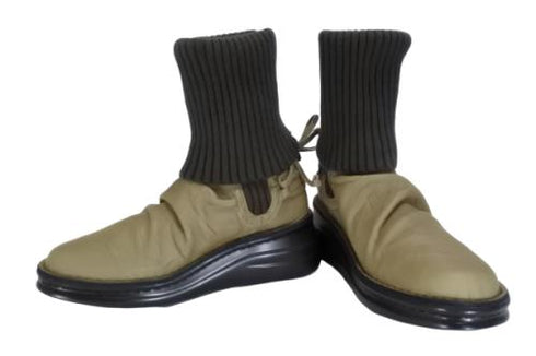 【インコルジェ8248 グレー】くしゅくしゅミドル丈靴紐ニットブーツ