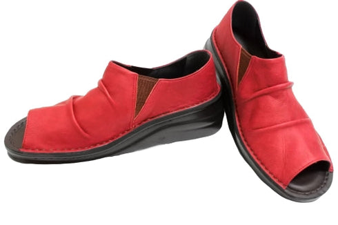 【インコルジェ 8294 レッド】オープントゥくしゅくしゅシューズサンダル