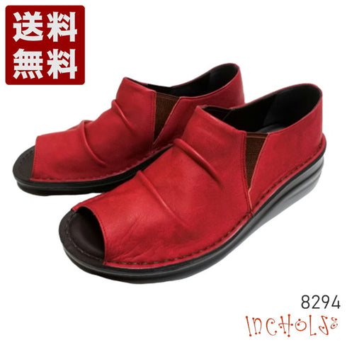 【インコルジェ 8294 レッド】オープントゥくしゅくしゅシューズサンダル