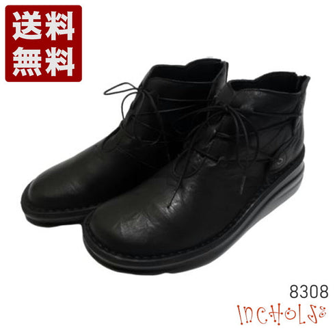 【インコルジェ8308 ブラック】ハイカット靴紐シューズ