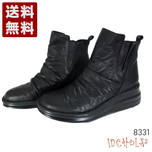【インコルジェ8331 ブラック】くしゅくしゅサイドゴアショートブーツ