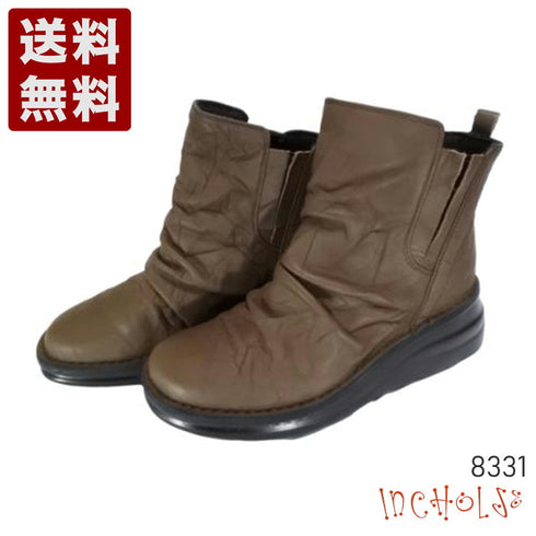 【インコルジェ8331 ダークブラウン】くしゅくしゅサイドゴアショートブーツ