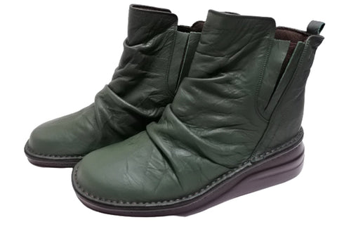 【インコルジェ8331 グリーン】くしゅくしゅサイドゴアショートブーツ