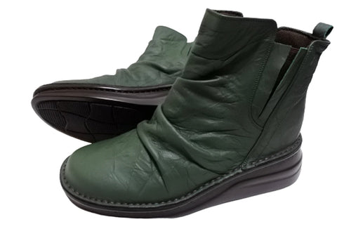 【インコルジェ8331 グリーン】くしゅくしゅサイドゴアショートブーツ