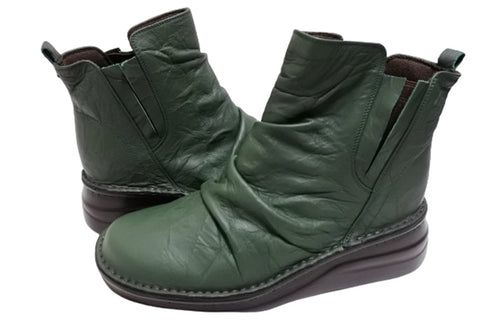 【インコルジェ8331 グリーン】くしゅくしゅサイドゴアショートブーツ