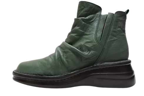 【インコルジェ8331 グリーン】くしゅくしゅサイドゴアショートブーツ
