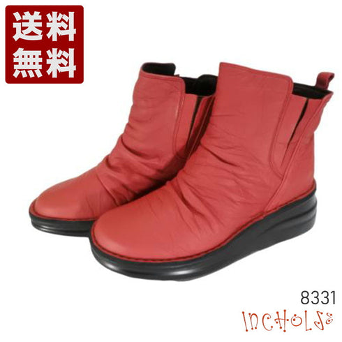 【インコルジェ8331 レッド】くしゅくしゅサイドゴアショートブーツ