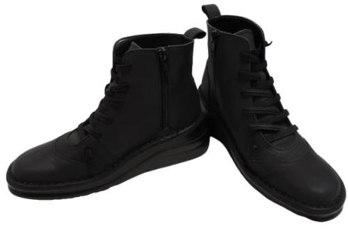 【インコルジェ 8468 ブラック】本革クロスベルトカジュアルショートブーツ