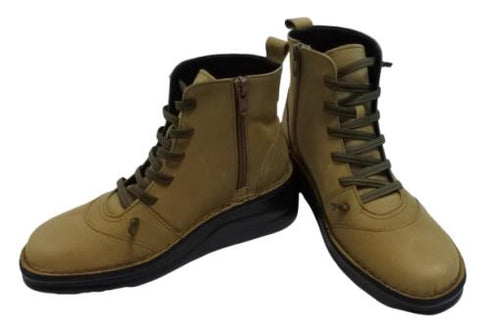 【インコルジェ 8468 カーキ】本革クロスベルトカジュアルショートブーツ