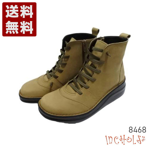 【インコルジェ 8468 カーキ】本革クロスベルトカジュアルショートブーツ