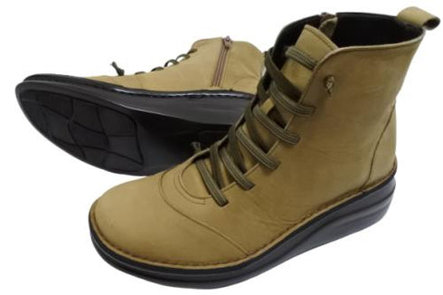 【インコルジェ 8468 カーキ】本革クロスベルトカジュアルショートブーツ