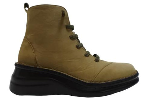 【インコルジェ 8468 カーキ】本革クロスベルトカジュアルショートブーツ