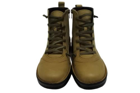 【インコルジェ 8468 カーキ】本革クロスベルトカジュアルショートブーツ