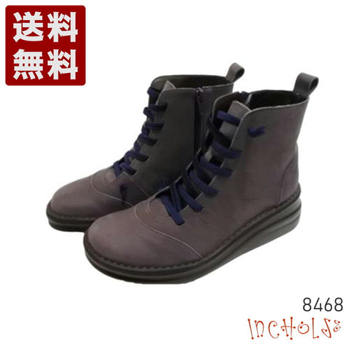 【インコルジェ 8468 パープル】本革クロスベルトカジュアルショートブーツ