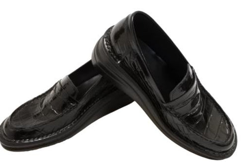 【インコルジェ 8476 ブラック】クロコ型押し本革エナメルローファー