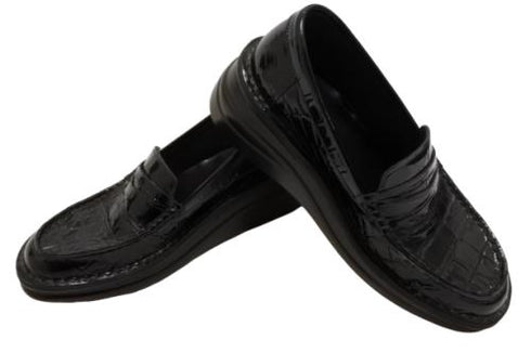 【インコルジェ 8476 ネイビー】クロコ型押し本革エナメルローファー