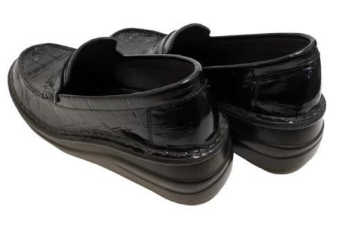 【インコルジェ 8476 ネイビー】クロコ型押し本革エナメルローファー