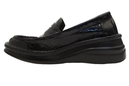 【インコルジェ 8476 ネイビー】クロコ型押し本革エナメルローファー