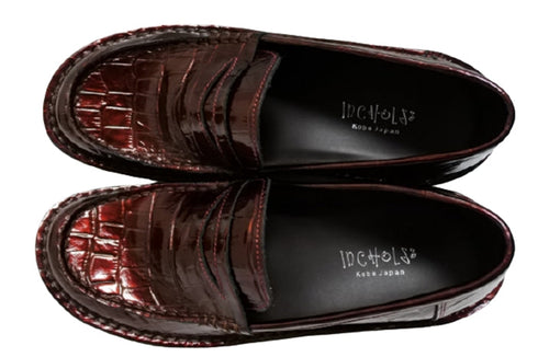 【インコルジェ 8476 ワイン】クロコ型押し本革エナメルローファー
