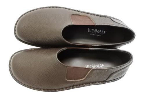 【インコルジェ 8553 ダークブラウン】サイドゴアローヒールスリッポン