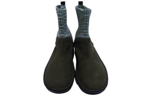 【インコルジェ8591 カーキ】マルチカラーニットローヒールブーツ