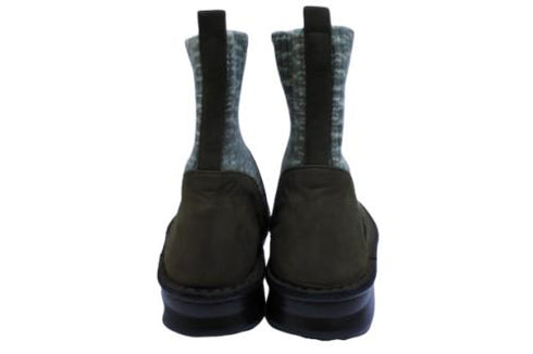 【インコルジェ8591 カーキ】マルチカラーニットローヒールブーツ