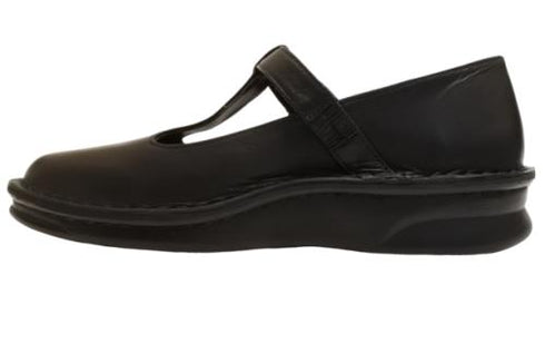 【インコルジェ 8596 ブラック】ローヒールやわらかTストラップシューズ