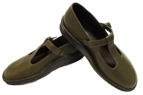 【インコルジェ 8596 オリーブ】ローヒールやわらかTストラップシューズ