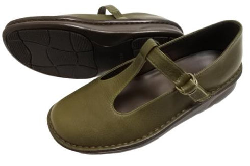 【インコルジェ 8596 オリーブ】ローヒールやわらかTストラップシューズ